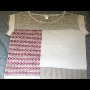 Garnet Hill ColorBlocked Short Sleeve Wool Sweater